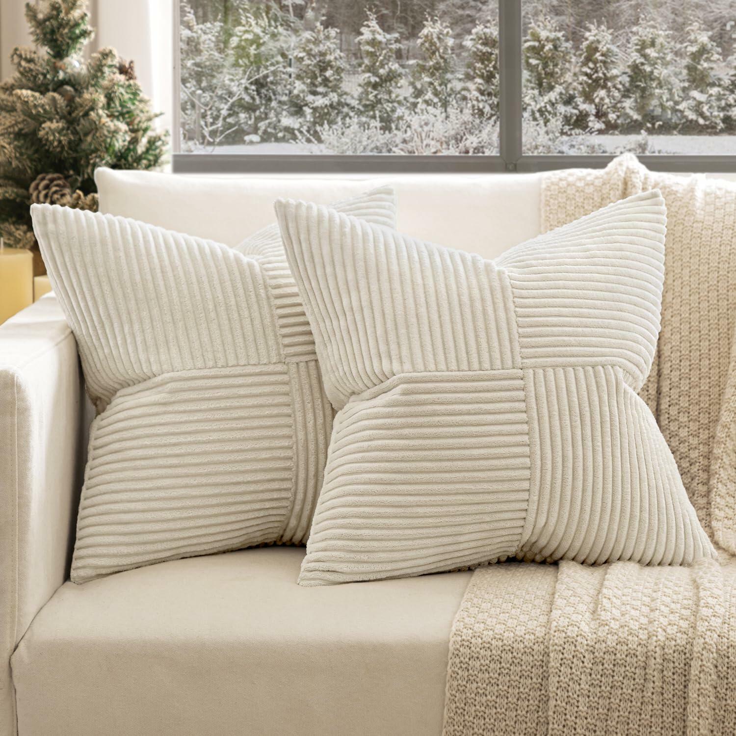 EMEMA Corduroy Boho Throw Pillow Covers 16x16 Olive Green Pack of 2