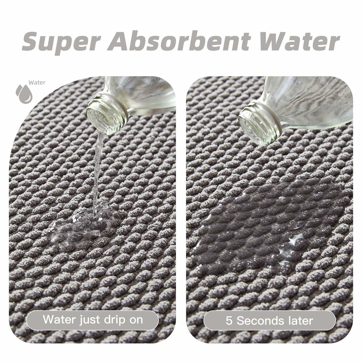 BULULOM Chenille Bathroom Rug Non Slip Absorbent Quick Dry 20x30 Light Grey