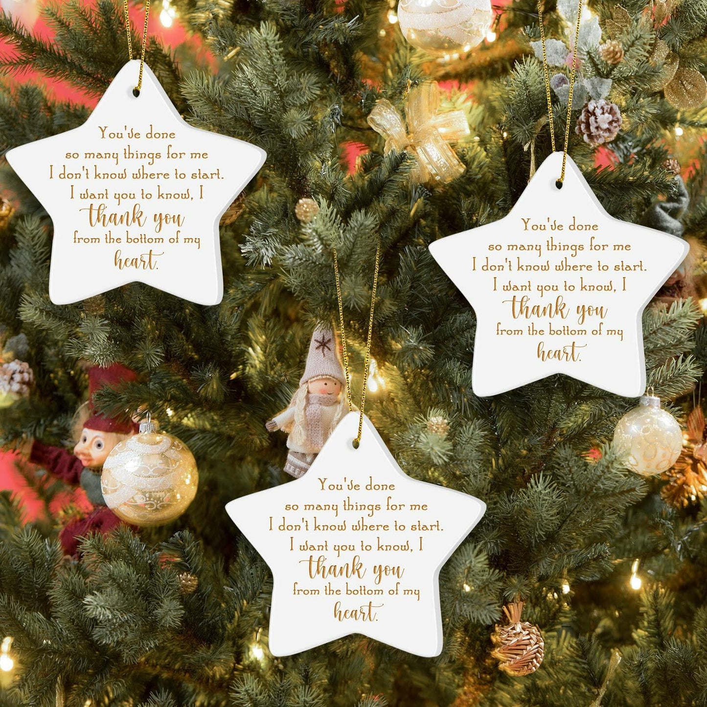 Sieral 10 Pcs Christmas Ceramic Star Ornaments Hanging Plaques Bulk Gift