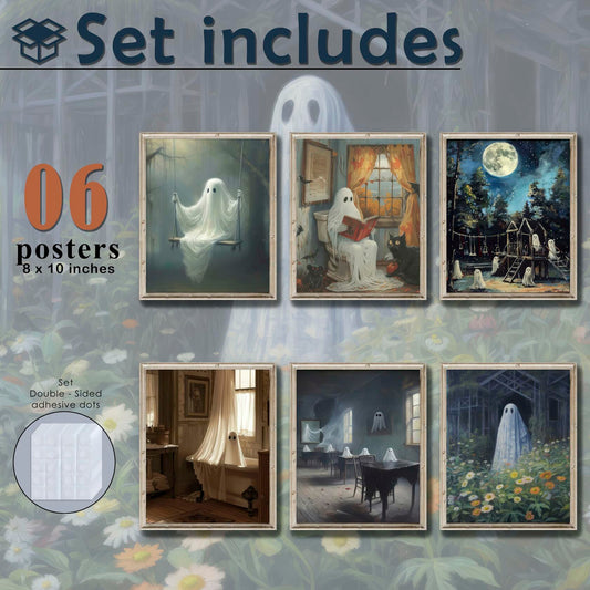 HD WOOD CRAFT Halloween Ghost Wall Art Prints Vintage Posters Unframed