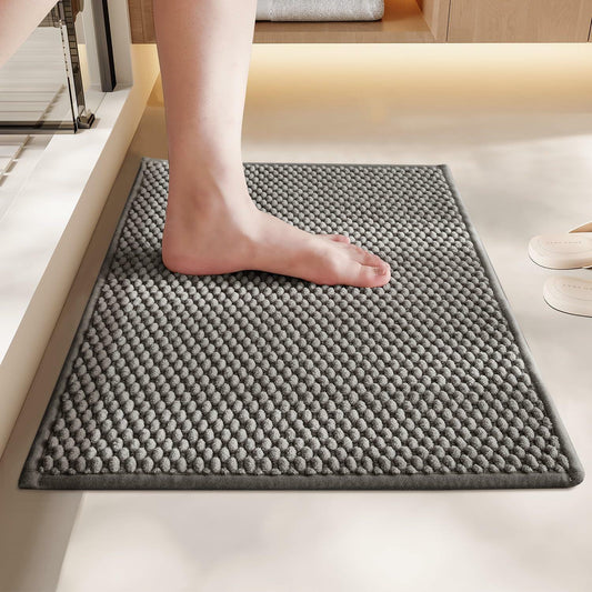BULULOM Chenille Bathroom Rug Non Slip Absorbent Quick Dry 20x30 Light Grey