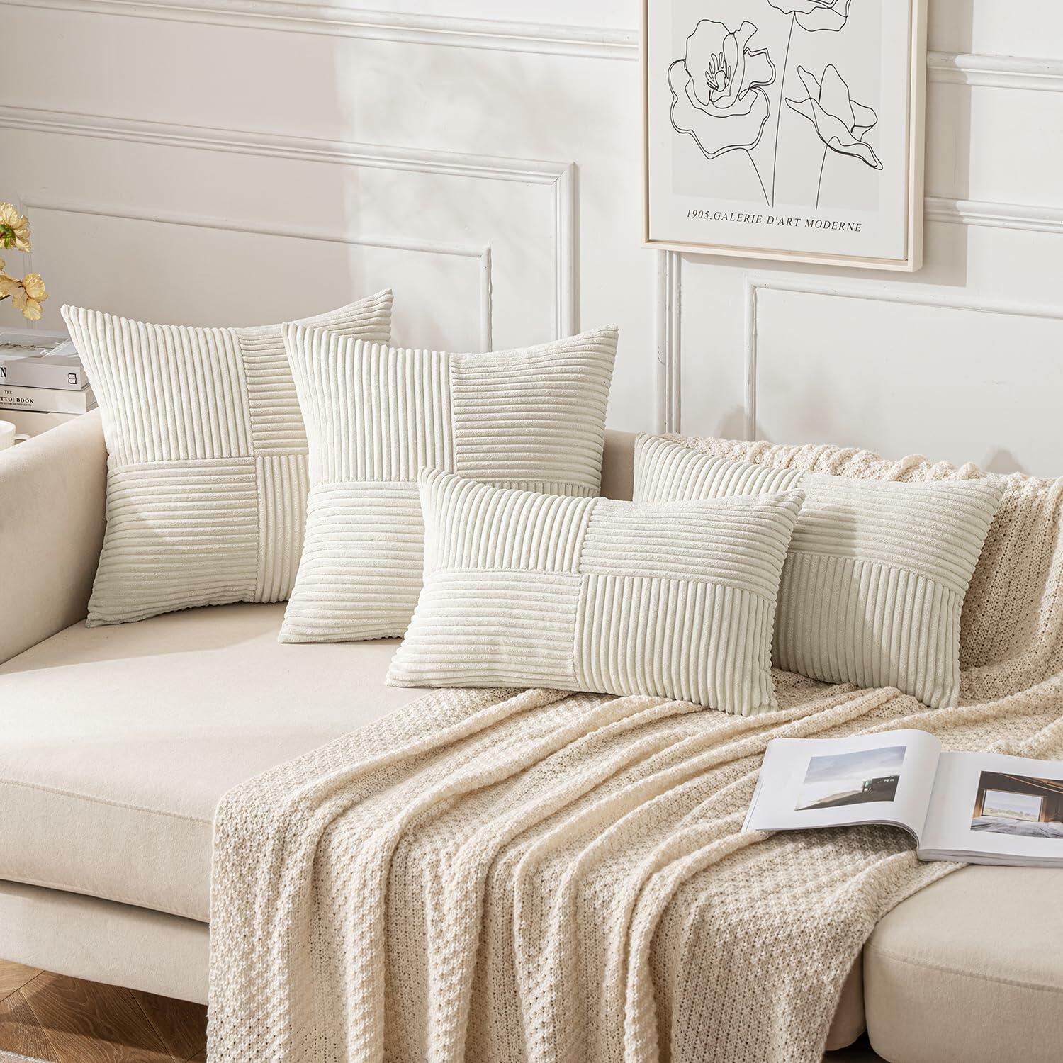 EMEMA Corduroy Boho Throw Pillow Covers 16x16 Olive Green Pack of 2