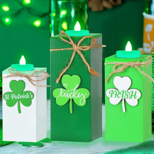 3 Pack St. Patrick's Day Flameless Tea Light Candles Shamrock Design