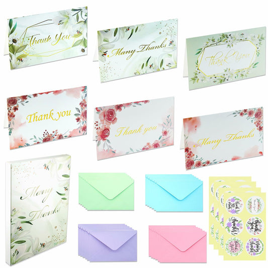 TOPJING 24 Heavy Duty Thank You Cards with Envelopes Gold Foil 4.15x6.5 Inch