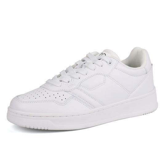JABASIC Women Genuine Leather Platform Sneakers Lace-Up White/Fuchsia Size 7