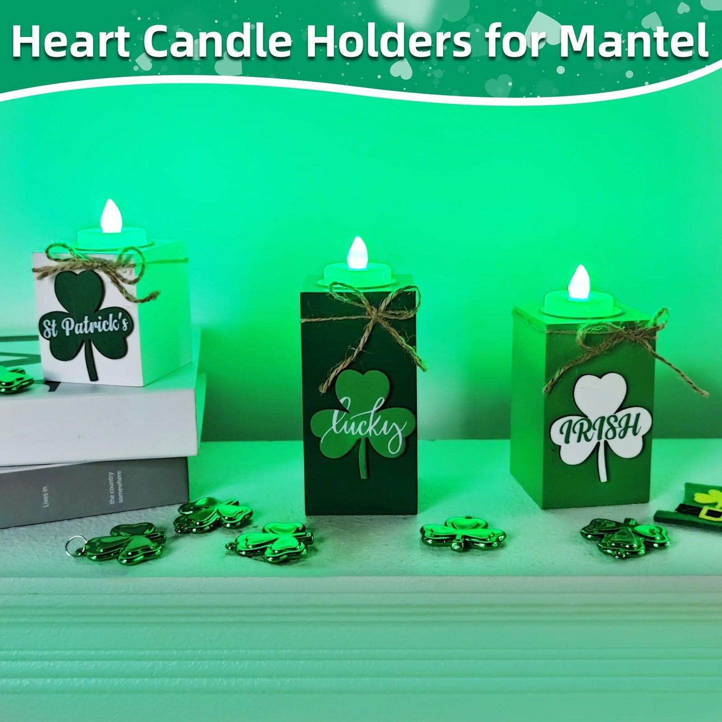 3 Pack St. Patrick's Day Flameless Tea Light Candles Shamrock Design