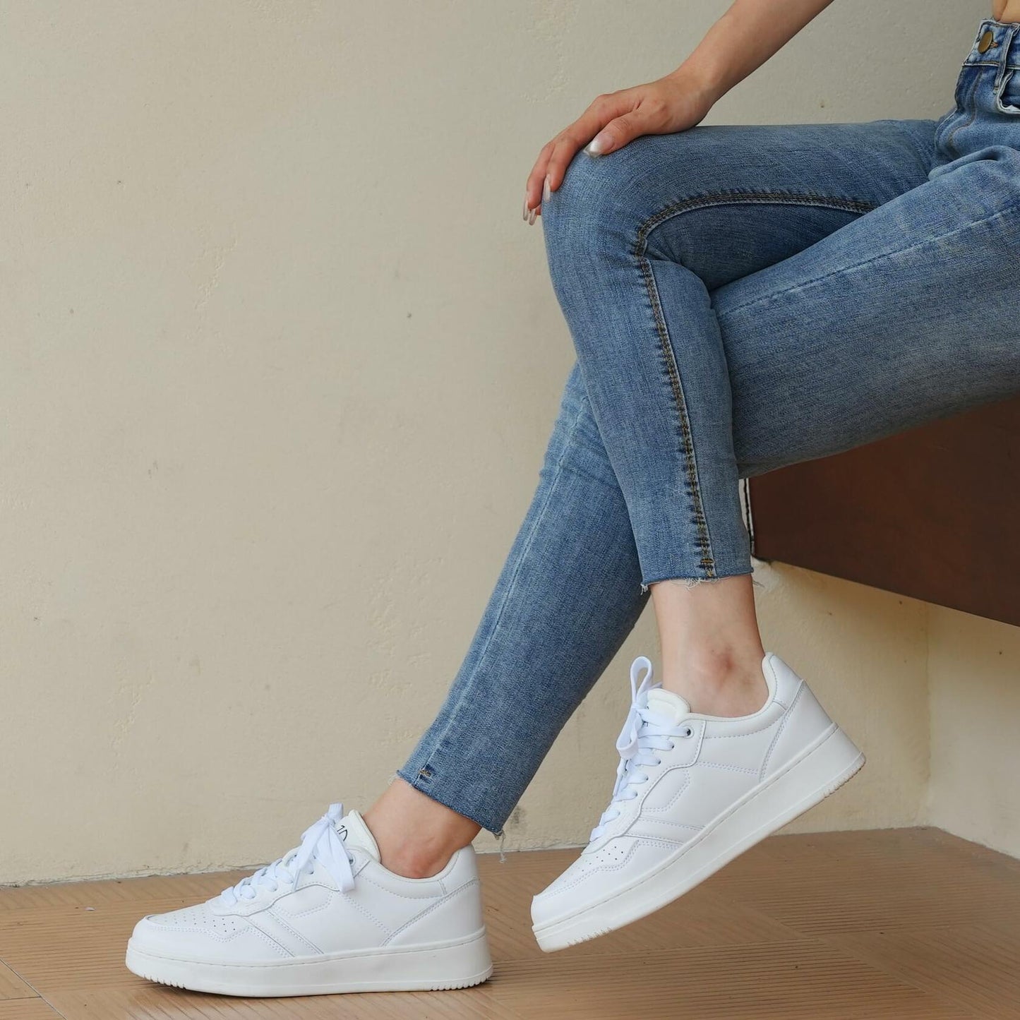 JABASIC Women Genuine Leather Platform Sneakers Lace-Up White/Fuchsia Size 8