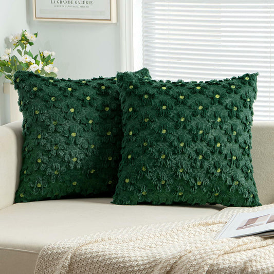 EMEMA Decorative Throw Pillow Covers 18x18 Inch Set of 2 Green Plush Soft