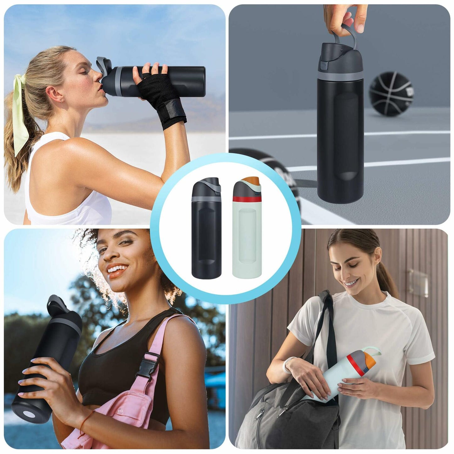 2-Pack Sports Water Bottles 1L Leakproof Portable Black Gym Outdoor Travel