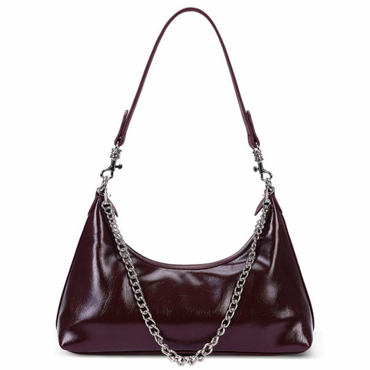 JQWSVE Crescent Shoulder Bag Women Glossy Leather Crossbody Black