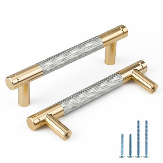 Rergy Knurled Cabinet Handles 25 Pack Champagne Bronze 1-Hole Diamond Pattern