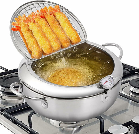Oxydrily Japanese Stainless Steel Deep Fryer Pot with Thermometer