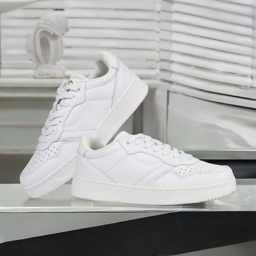 JABASIC Women Genuine Leather Platform Sneakers Lace-Up White/Fuchsia Size 8