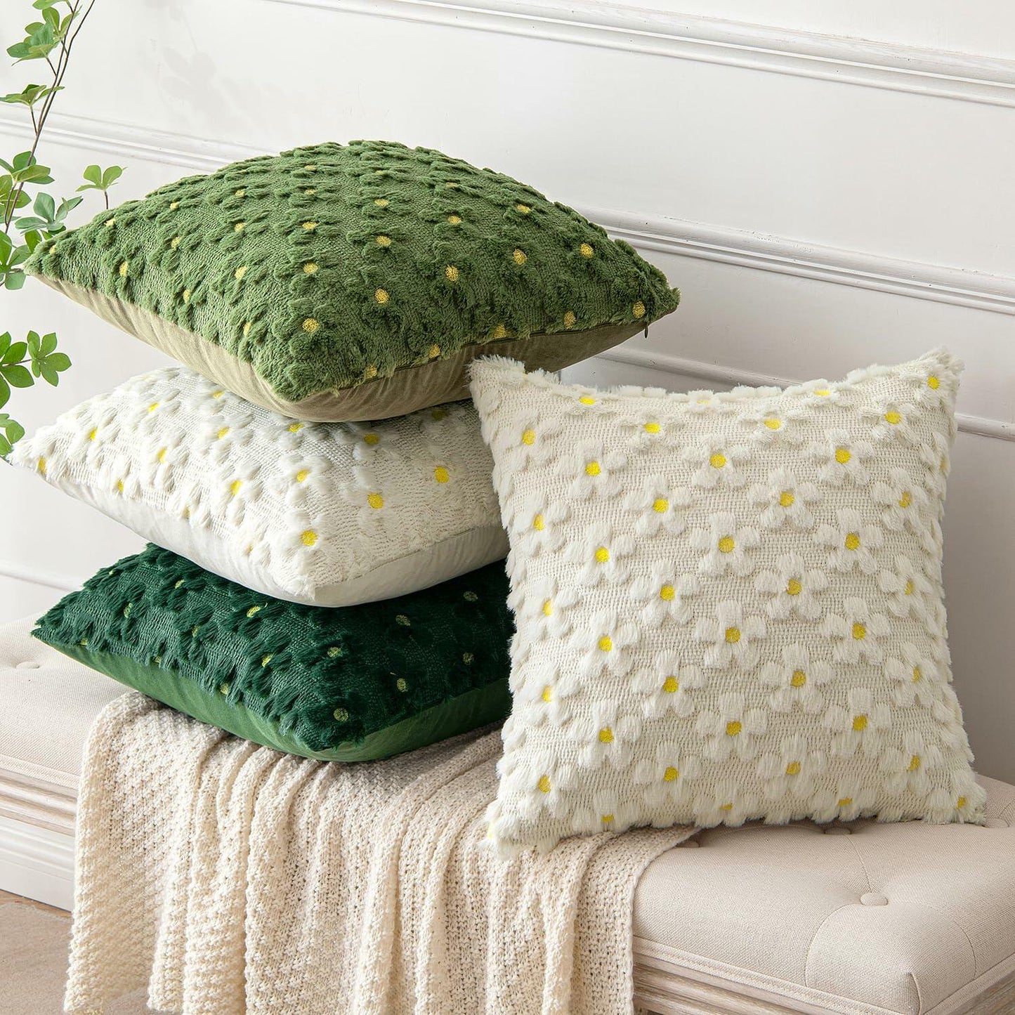 EMEMA Decorative Throw Pillow Covers 18x18 Inch Set of 2 Green Plush Soft