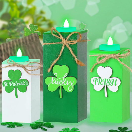 3 Pack St. Patrick's Day Flameless Tea Light Candles Shamrock Design