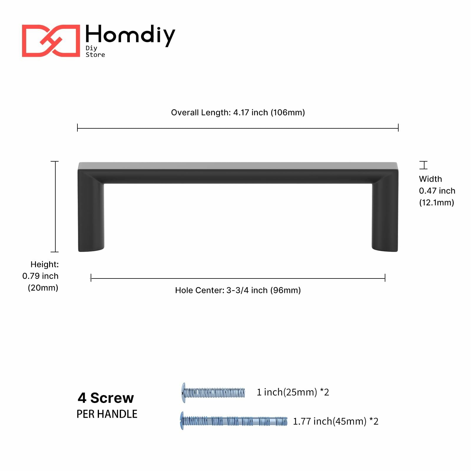 homdiy Cabinet Handles Matte Black 3.75in 96mm Hole Centers 10Pack