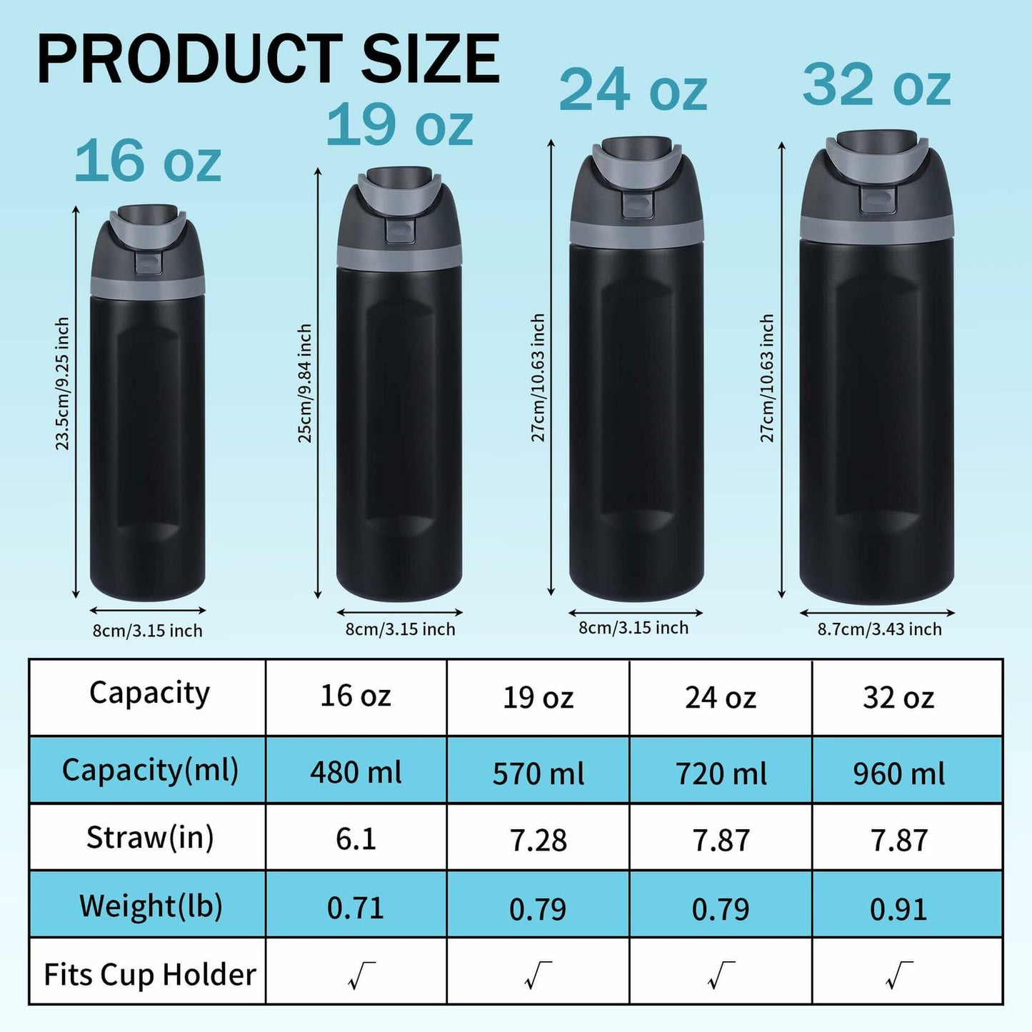 2-Pack Sports Water Bottles 1L Leakproof Portable Black Gym Outdoor Travel