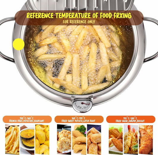 Oxydrily Japanese Stainless Steel Deep Fryer Pot with Thermometer