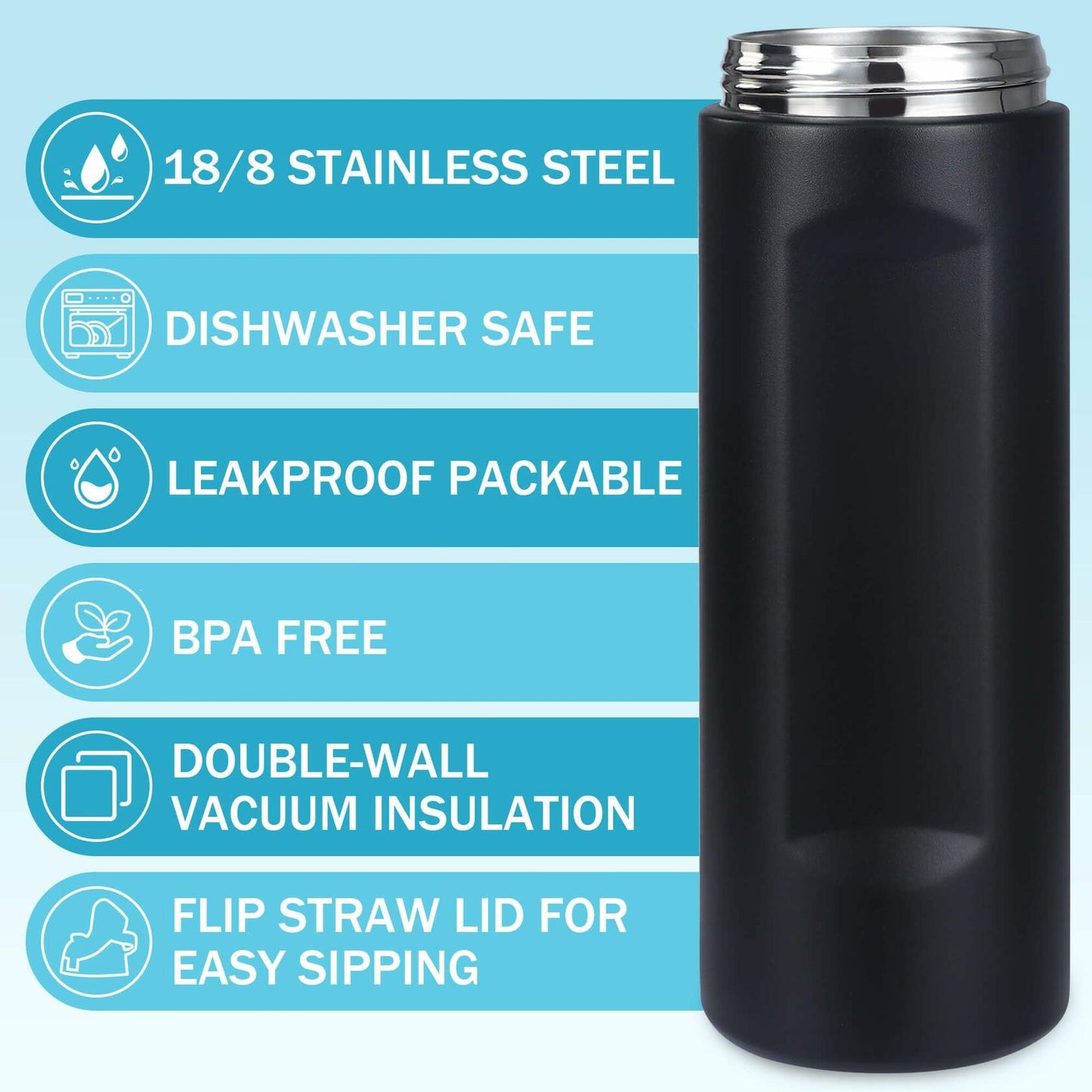 2-Pack Sports Water Bottles 1L Leakproof Portable Black Gym Outdoor Travel