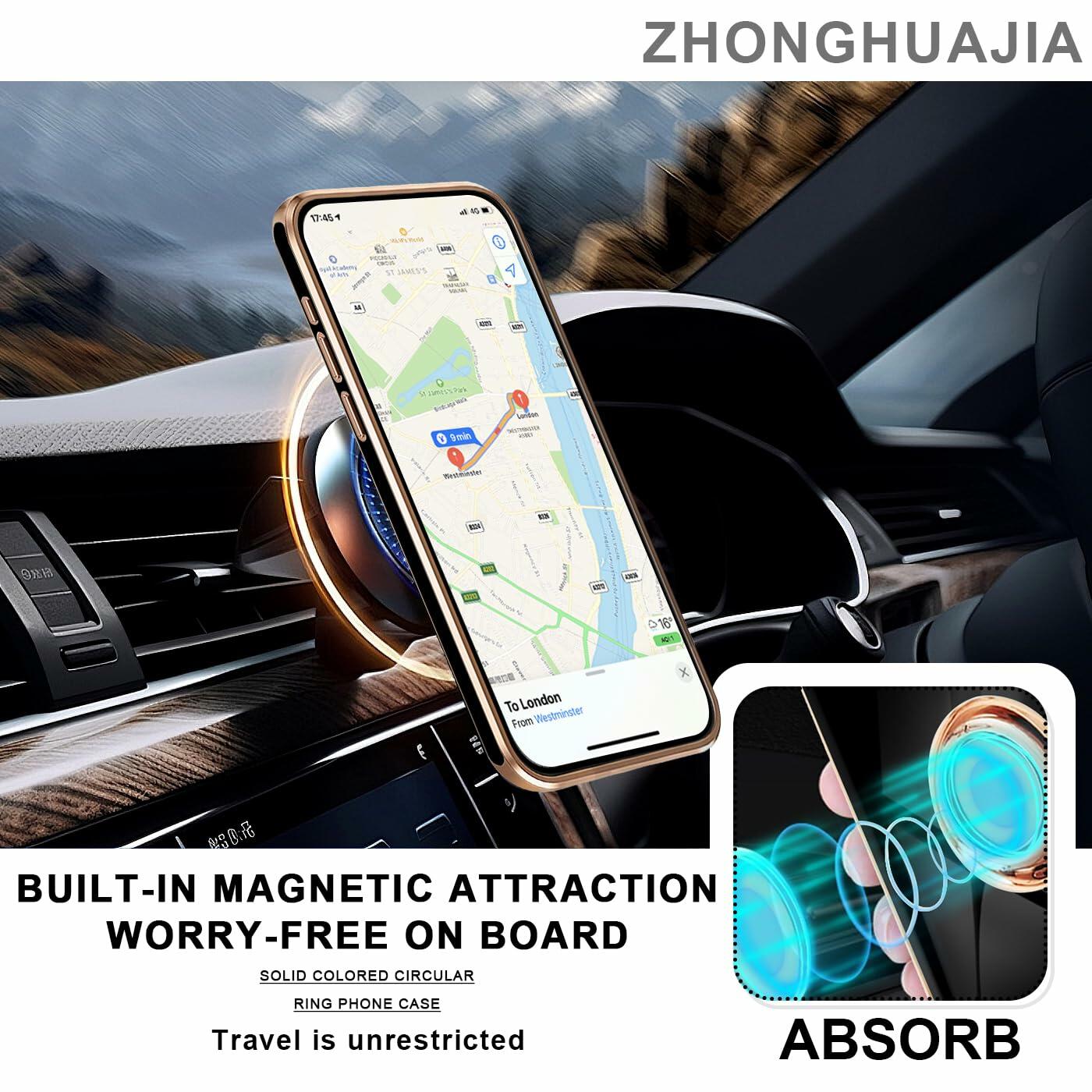 ZHONGHUAJIA iPhone 15 Pro Max Case 360° Rotatable Ring Holder Pink
