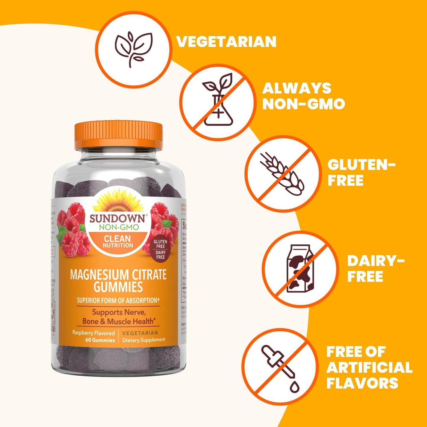 BestBy06/25 Sundown Magnesium Citrate Gummies Raspberry Flavor 60 Count