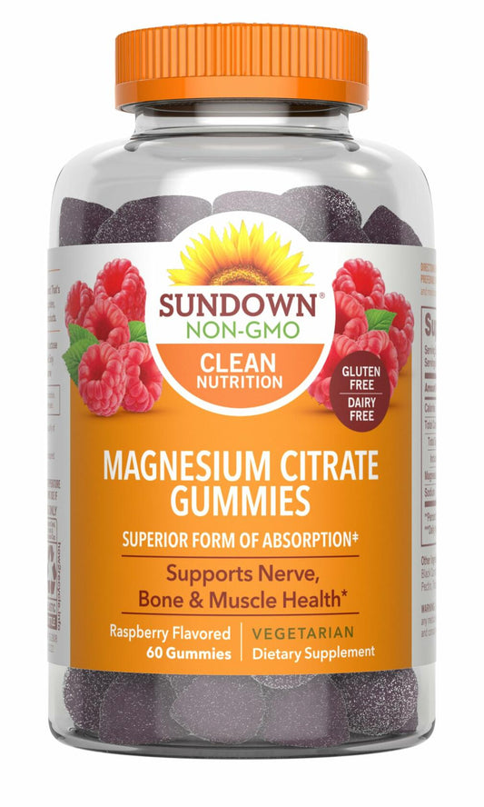 BestBy06/25 Sundown Magnesium Citrate Gummies Raspberry Flavor 60 Count