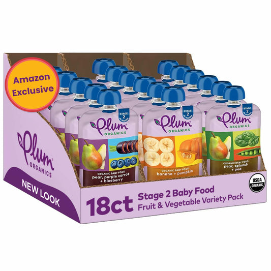 BestBy07/25 Plum Organics Stage 2 Baby Food Fruit & Veggie Variety Pack 4oz 18ct