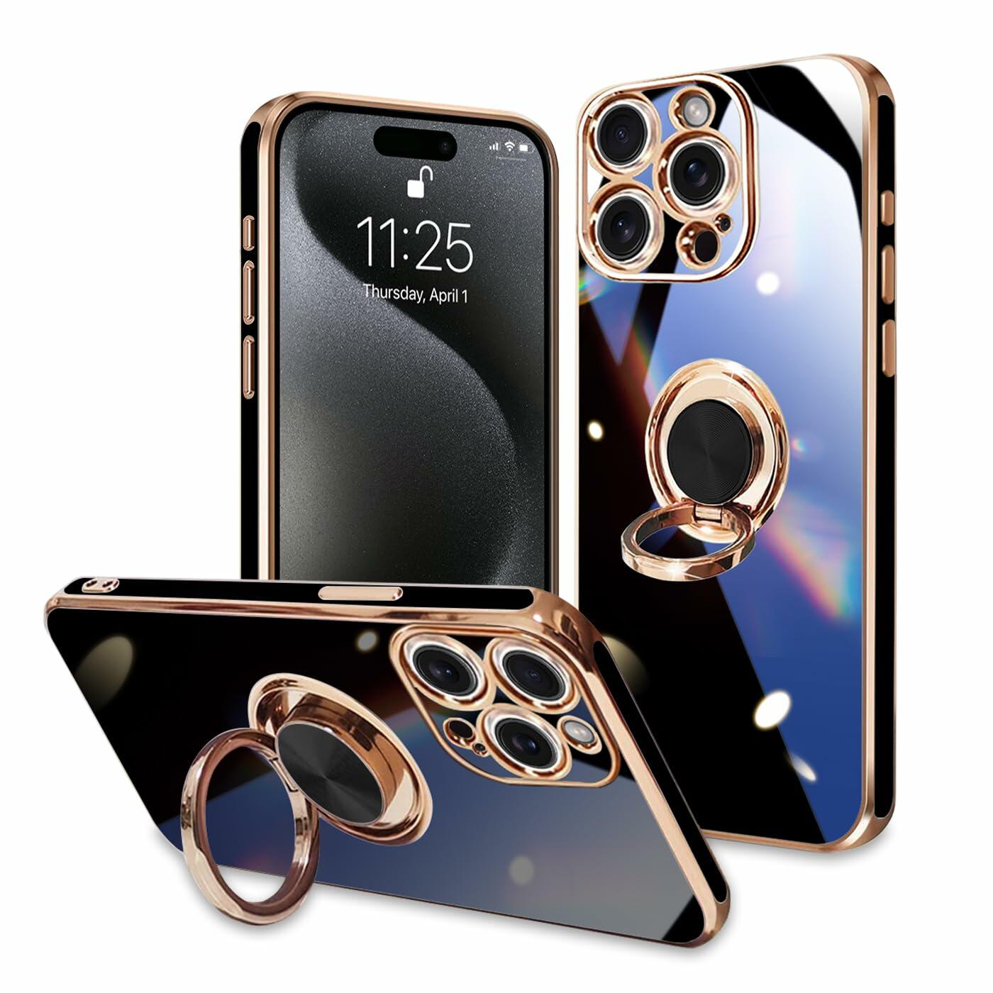 ZHONGHUAJIA iPhone 15 Pro Max Case 360° Rotatable Ring Holder Pink