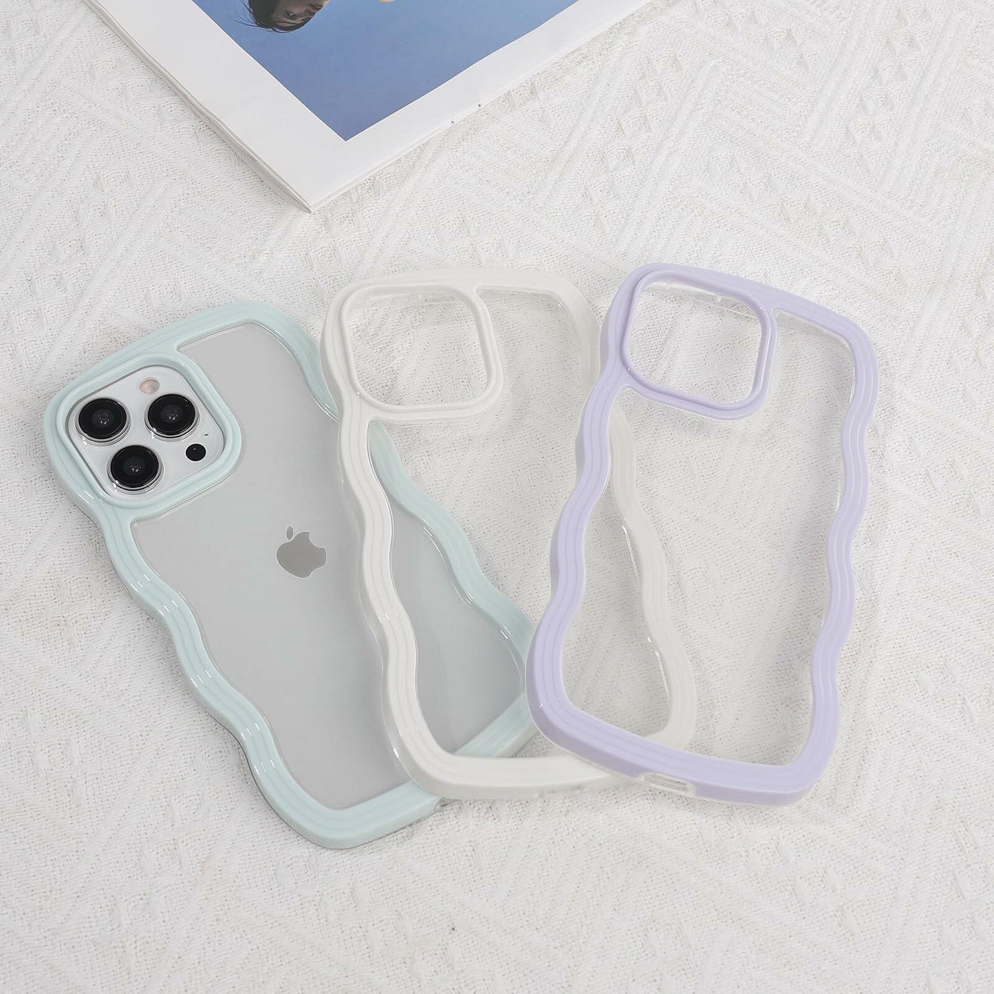 Weycolor iPhone 13 Pro Max TPU Shockproof Case Blue Kawaii Curly Wave