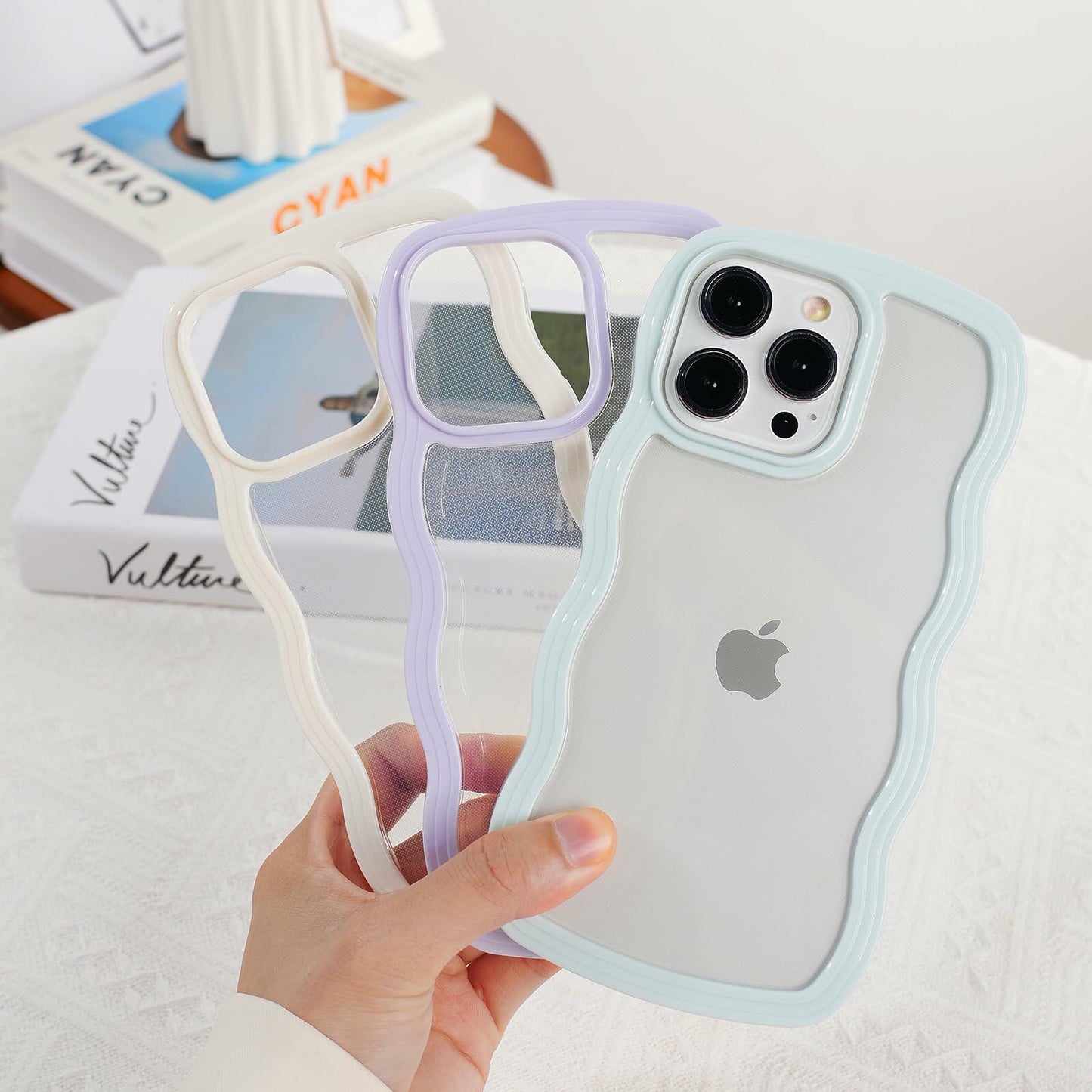 Weycolor iPhone 13 Pro Max TPU Shockproof Case Blue Kawaii Curly Wave