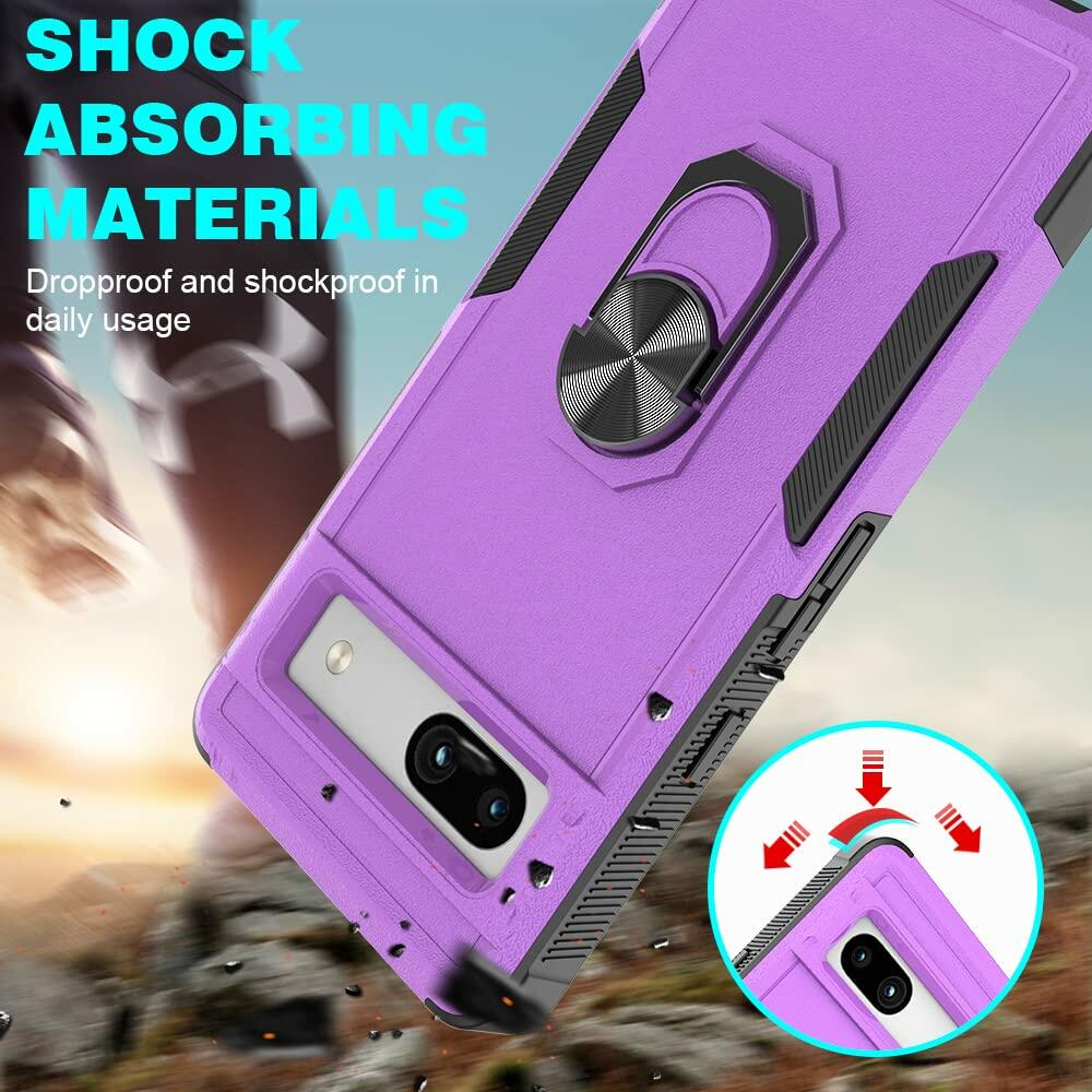 Byvowta Shockproof Case Google Pixel 7a Purple 1 Pack Built-in Ring Kickstand