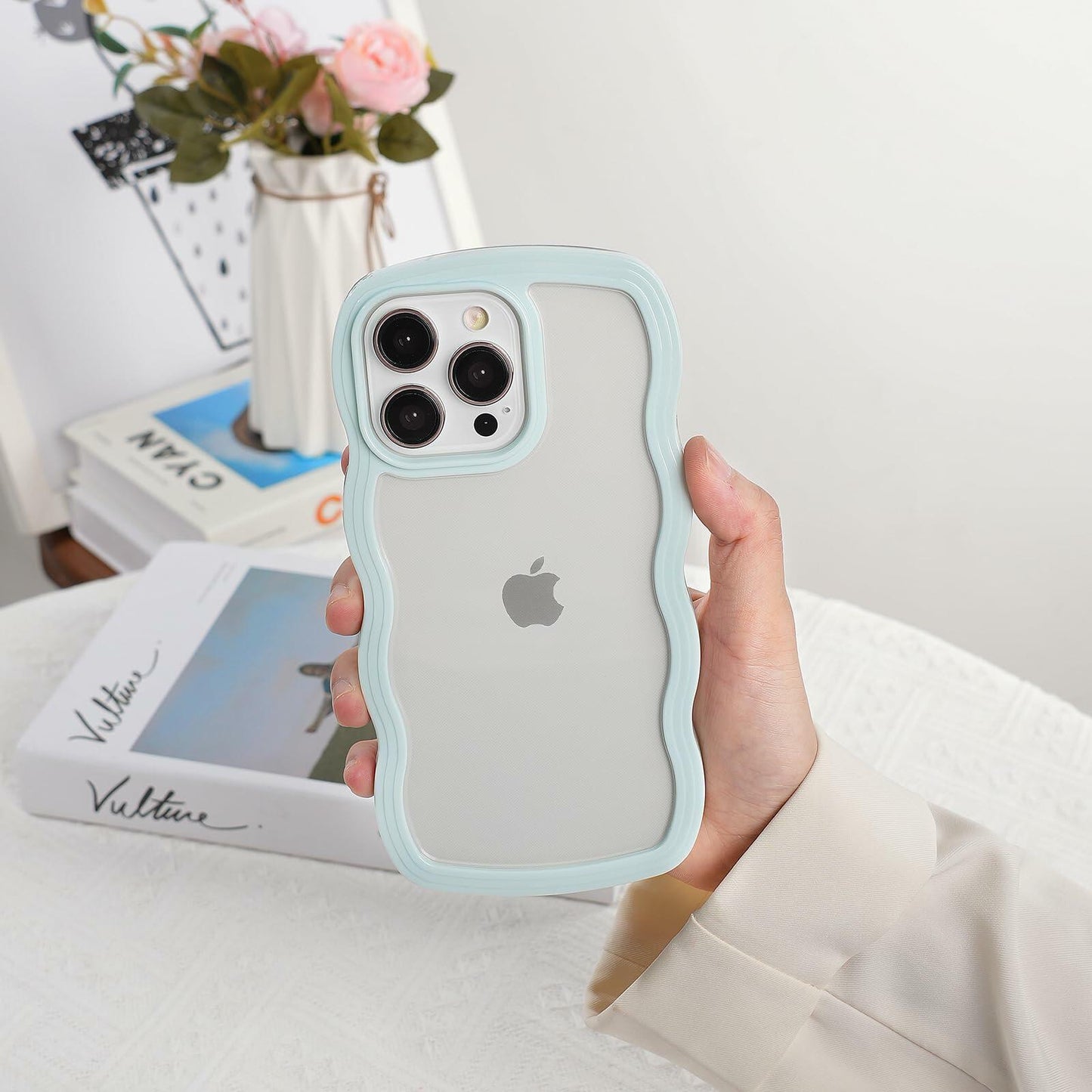 Weycolor iPhone 13 Pro Max TPU Shockproof Case Blue Kawaii Curly Wave