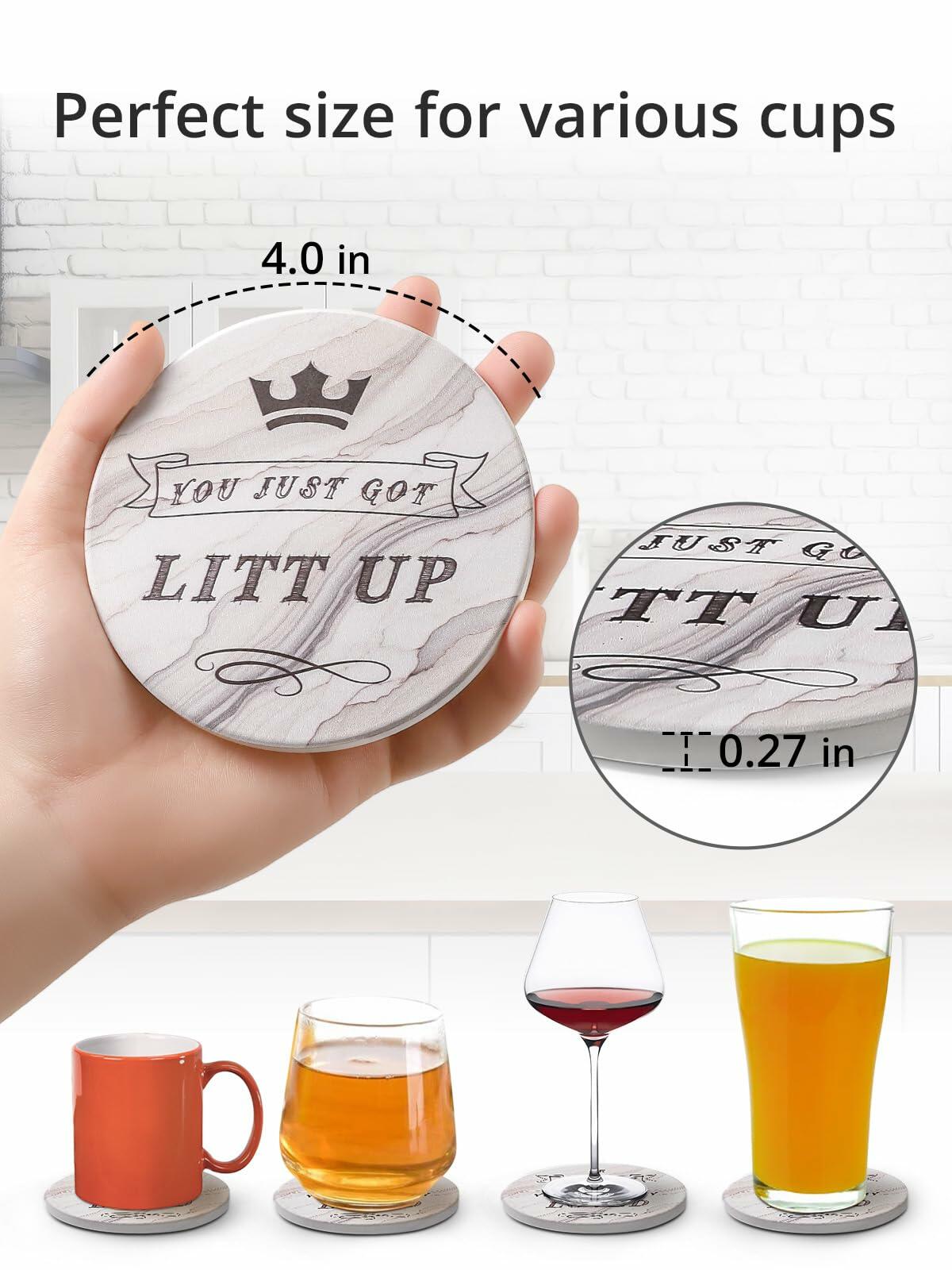 White Elephant Marble Ceramic Drink Coasters Set of 8 with Holder