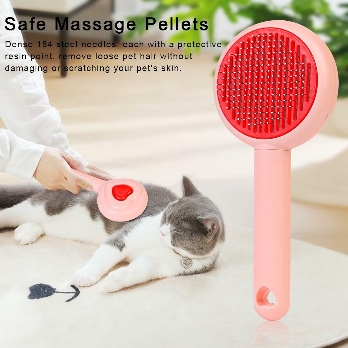 Self-Cleaning Pet Grooming Brush for Dogs & Cats Pink Ergonomic Massage