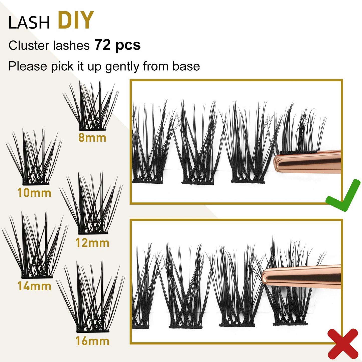 Lash Clusters D Curl 16mm 72 Clusters DIY Eyelash Extensions Volume Wispy