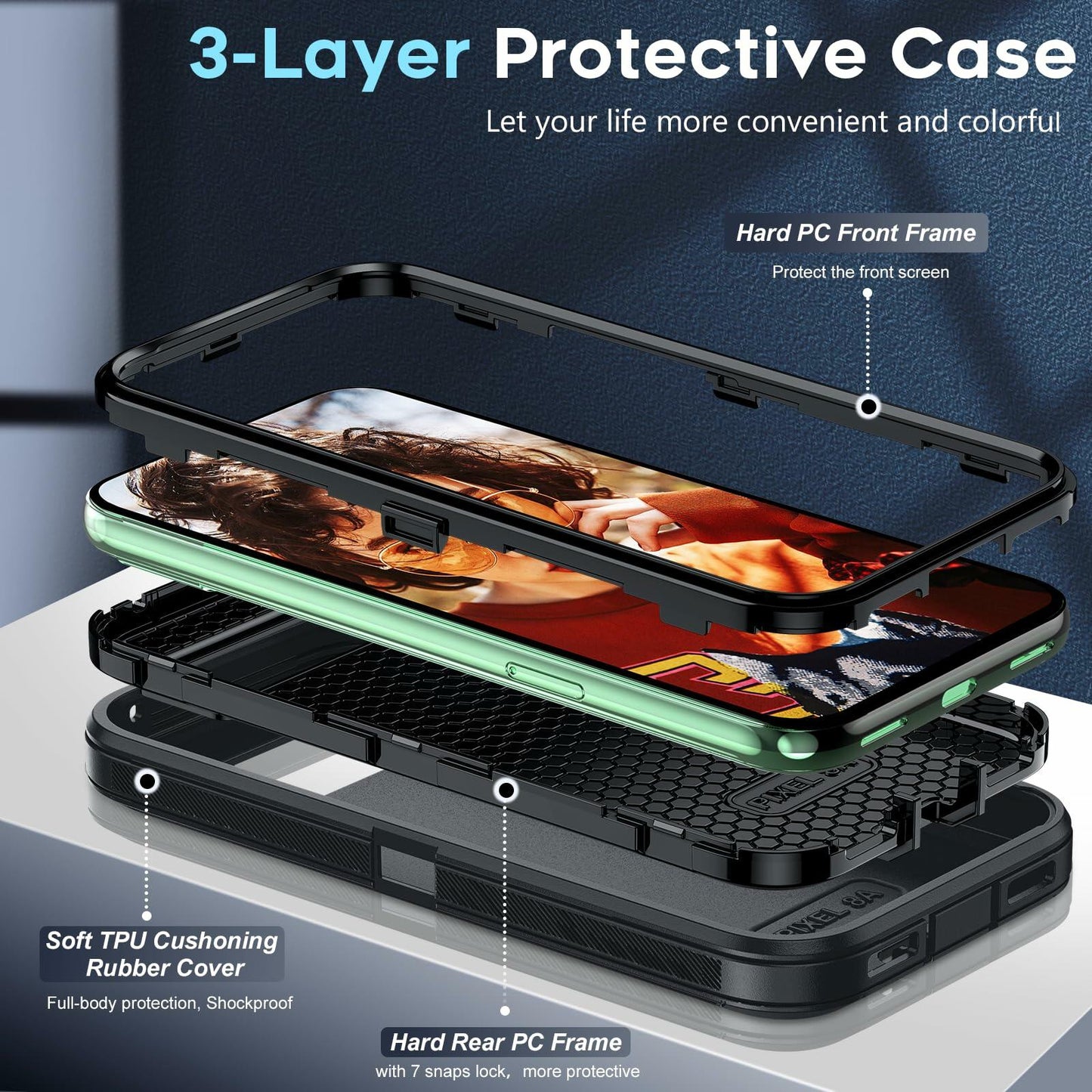 Google Pixel 8a Case Heavy Duty Military Shockproof Red + 2 Screen Protectors