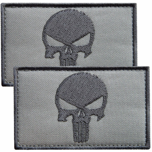Bluyellow Tactical Skull Embroidered Patches Gray 3x2in 2pcs Set