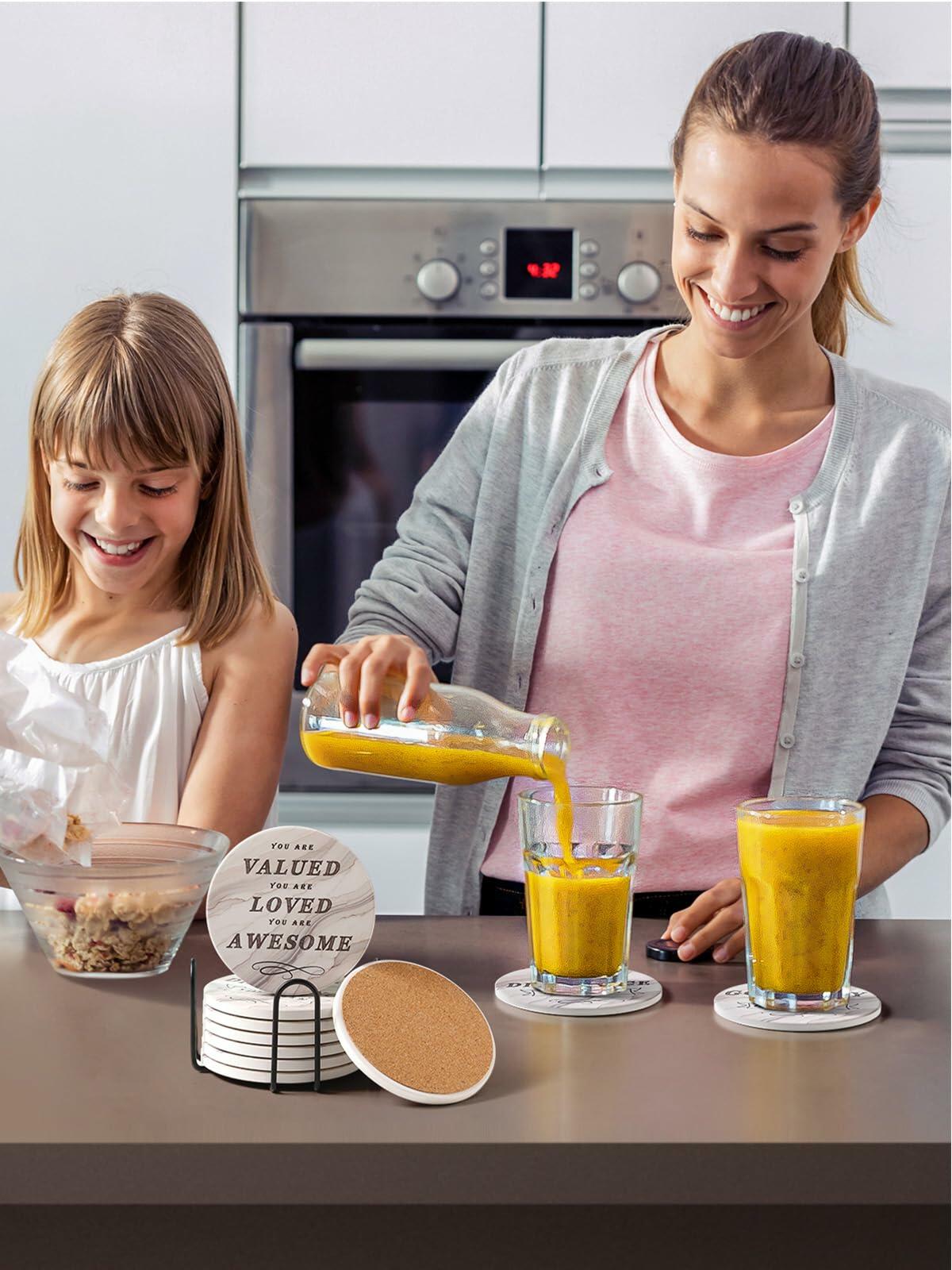 White Elephant Marble Ceramic Drink Coasters Set of 8 with Holder