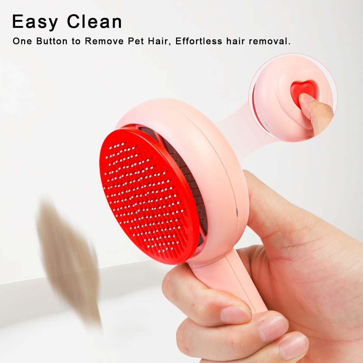Self-Cleaning Pet Grooming Brush for Dogs & Cats Pink Ergonomic Massage