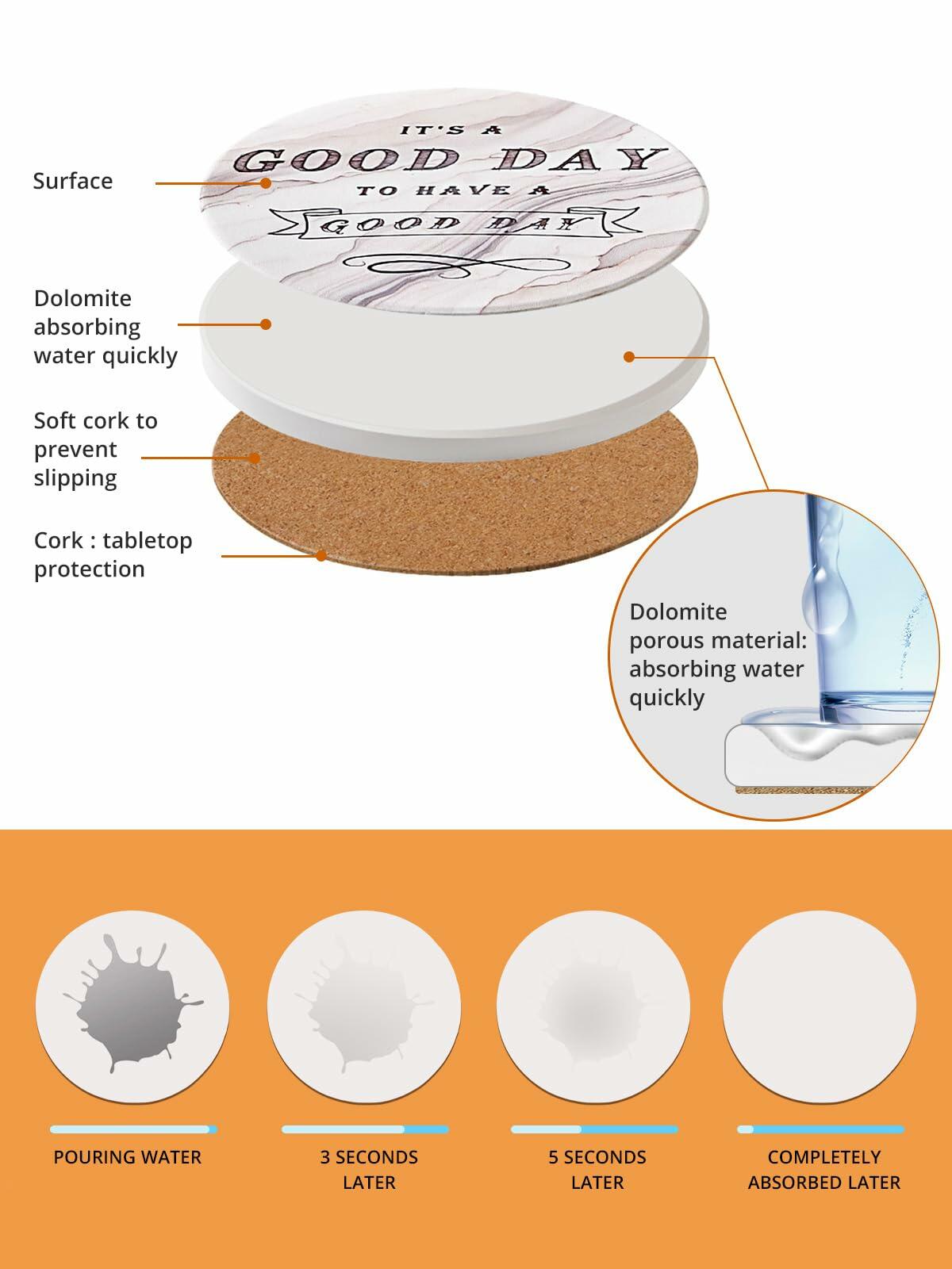 White Elephant Marble Ceramic Drink Coasters Set of 8 with Holder