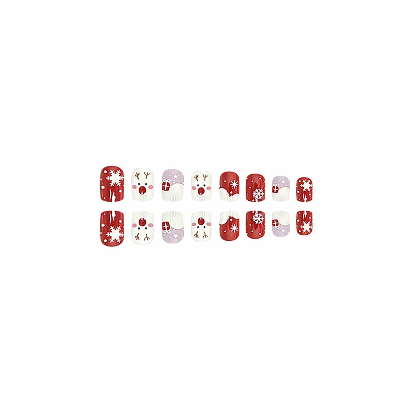 24 Pcs Christmas Press On Nails Short Square Red Acrylic False Nails