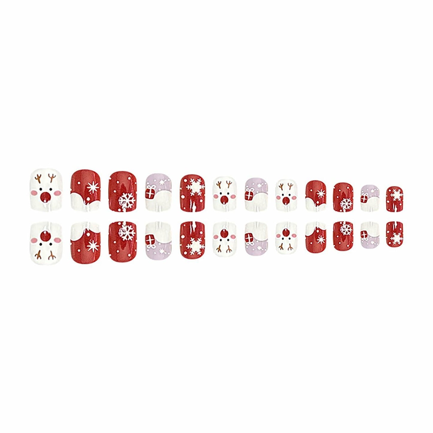 24 Pcs Christmas Press On Nails Short Square Red Acrylic False Nails