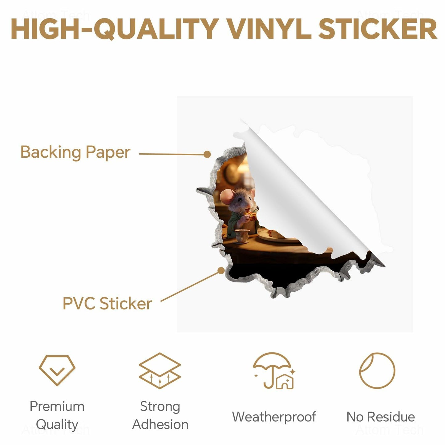 NiArt 3D Mouse Hole Wall Decals 5x5in Vinyl Stickers 4-Pack Playful Decor