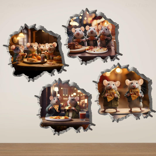 NiArt 3D Mouse Hole Wall Decals 5x5in Vinyl Stickers 4-Pack Playful Decor