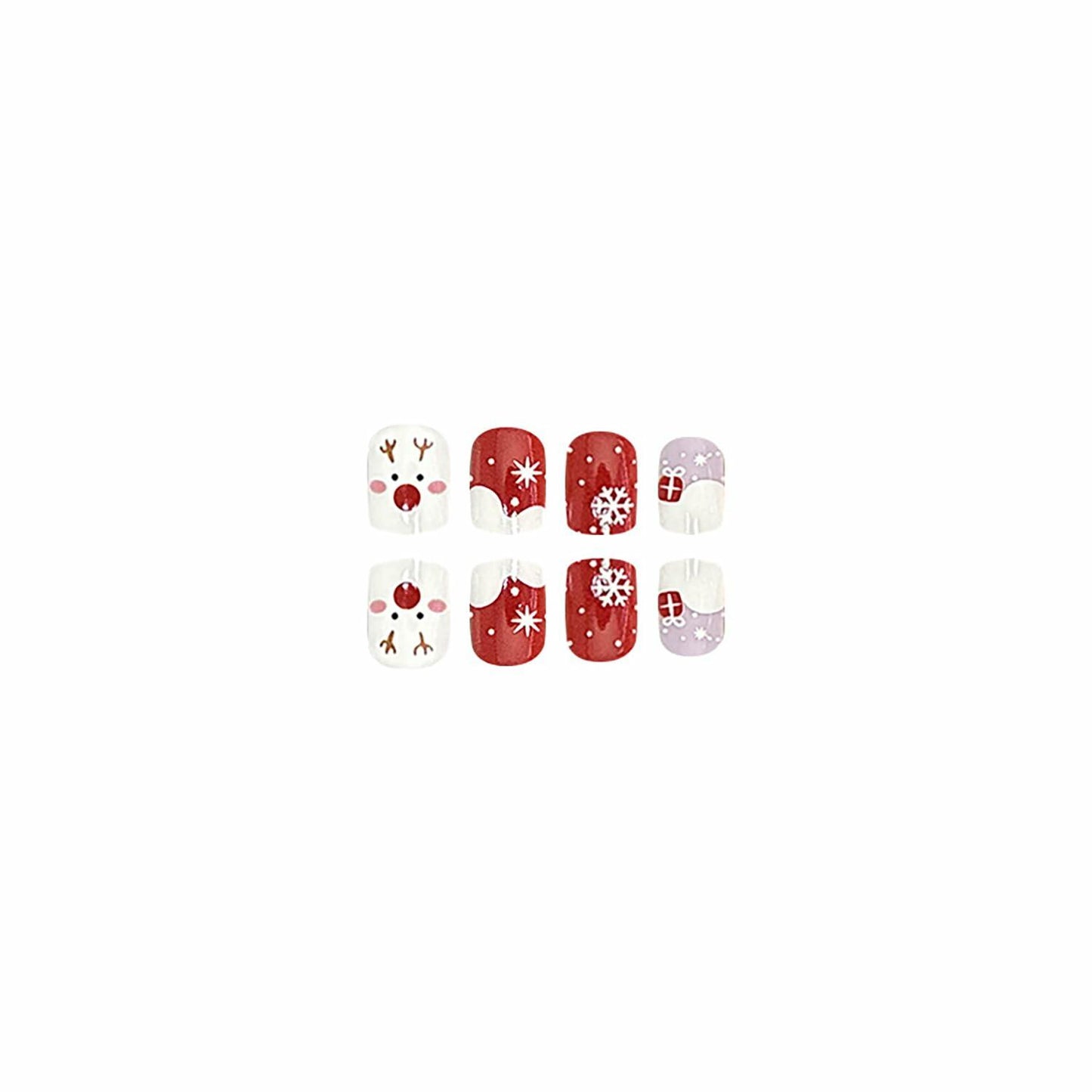 24 Pcs Christmas Press On Nails Short Square Red Acrylic False Nails