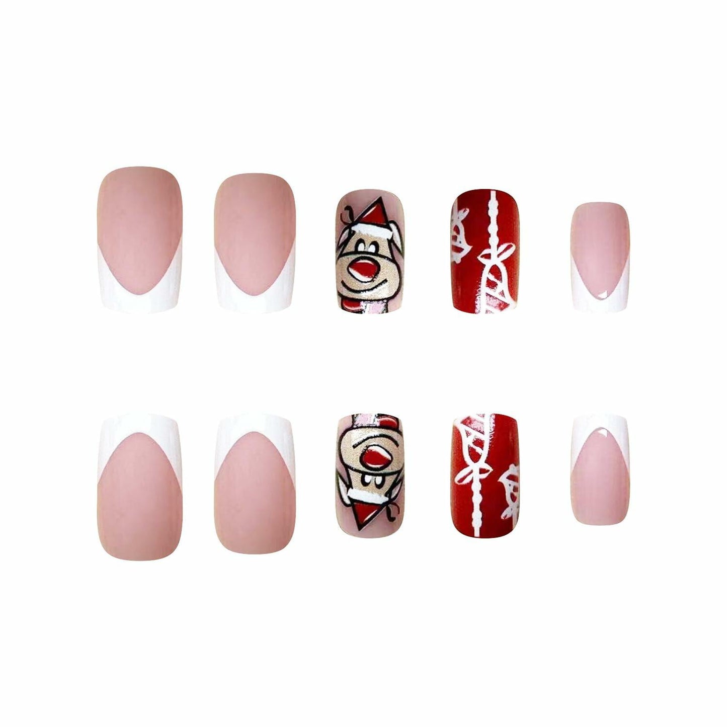 24 Pcs Christmas Press On Nails Medium Square Purple 5D Emboss Matte