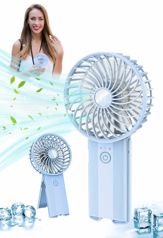 udodik Portable Handheld Fan Rechargeable 4 Speeds Light Blue