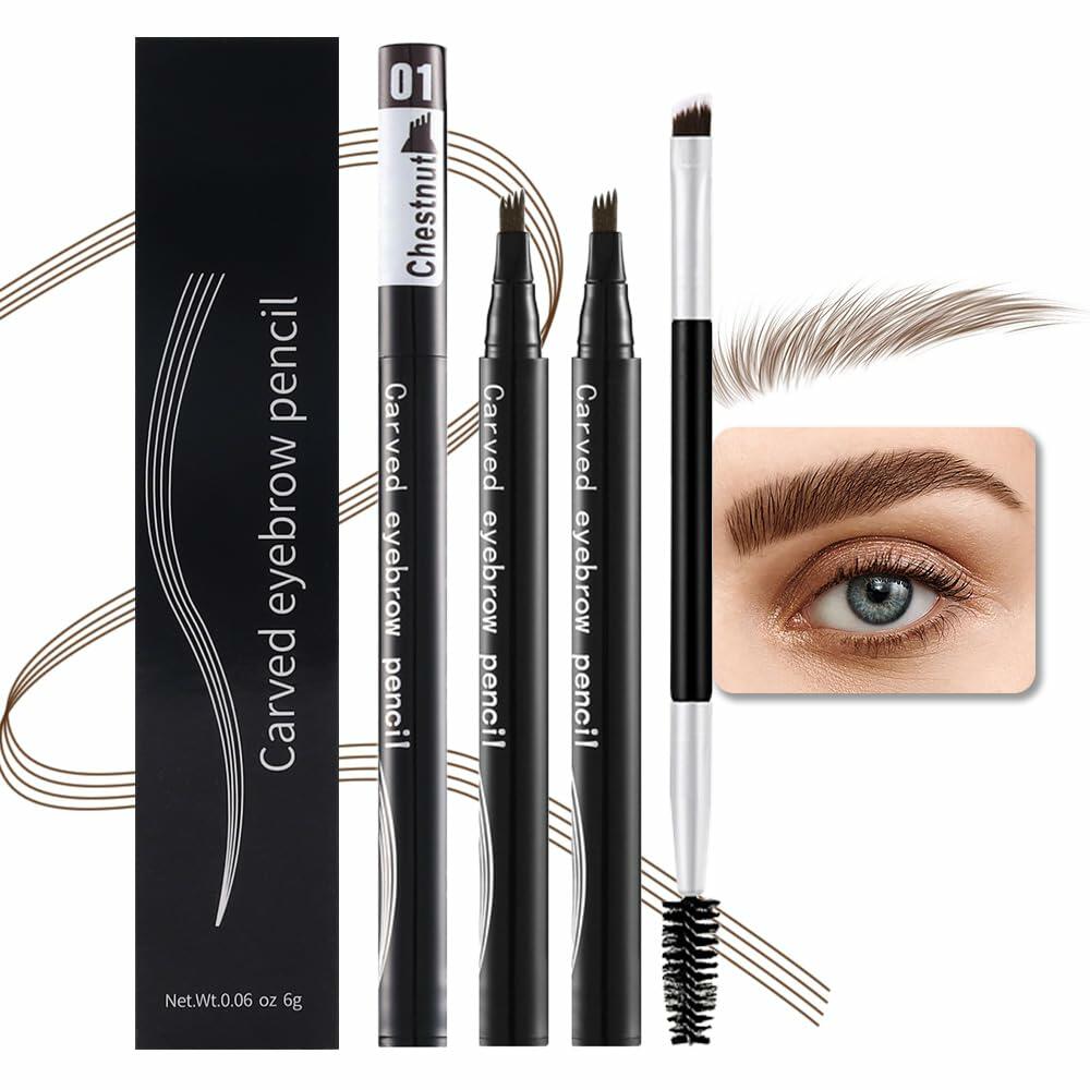 Magic Microblade Eyebrow Pen Pencil Waterproof Chestnut 2pcs 4 Tip Precise