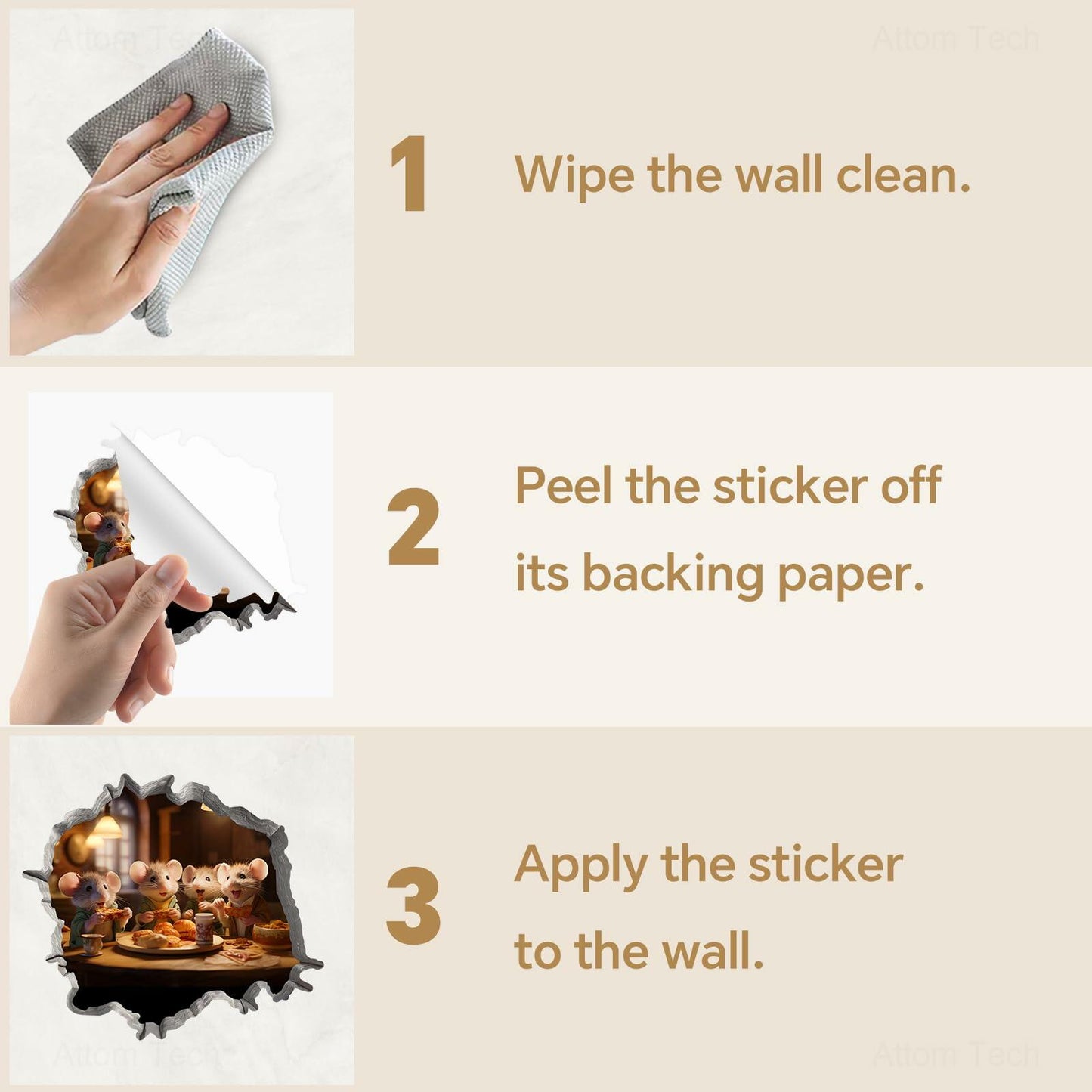 NiArt 3D Mouse Hole Wall Decals 5x5in Vinyl Stickers 4-Pack Playful Decor