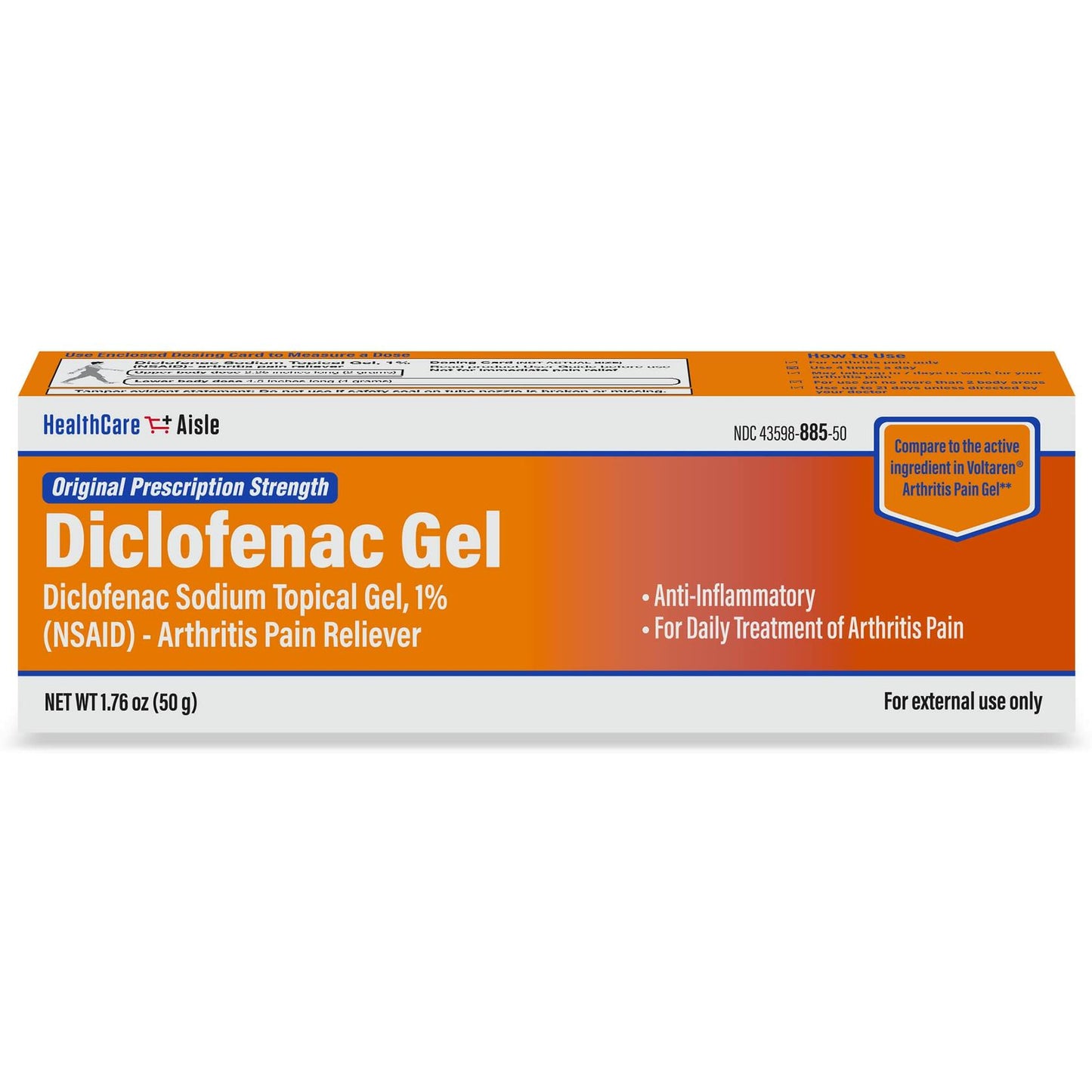 BestBy08/25 HealthCareAisle Diclofenac Gel 1% Arthritis Pain Relief 50g Tube